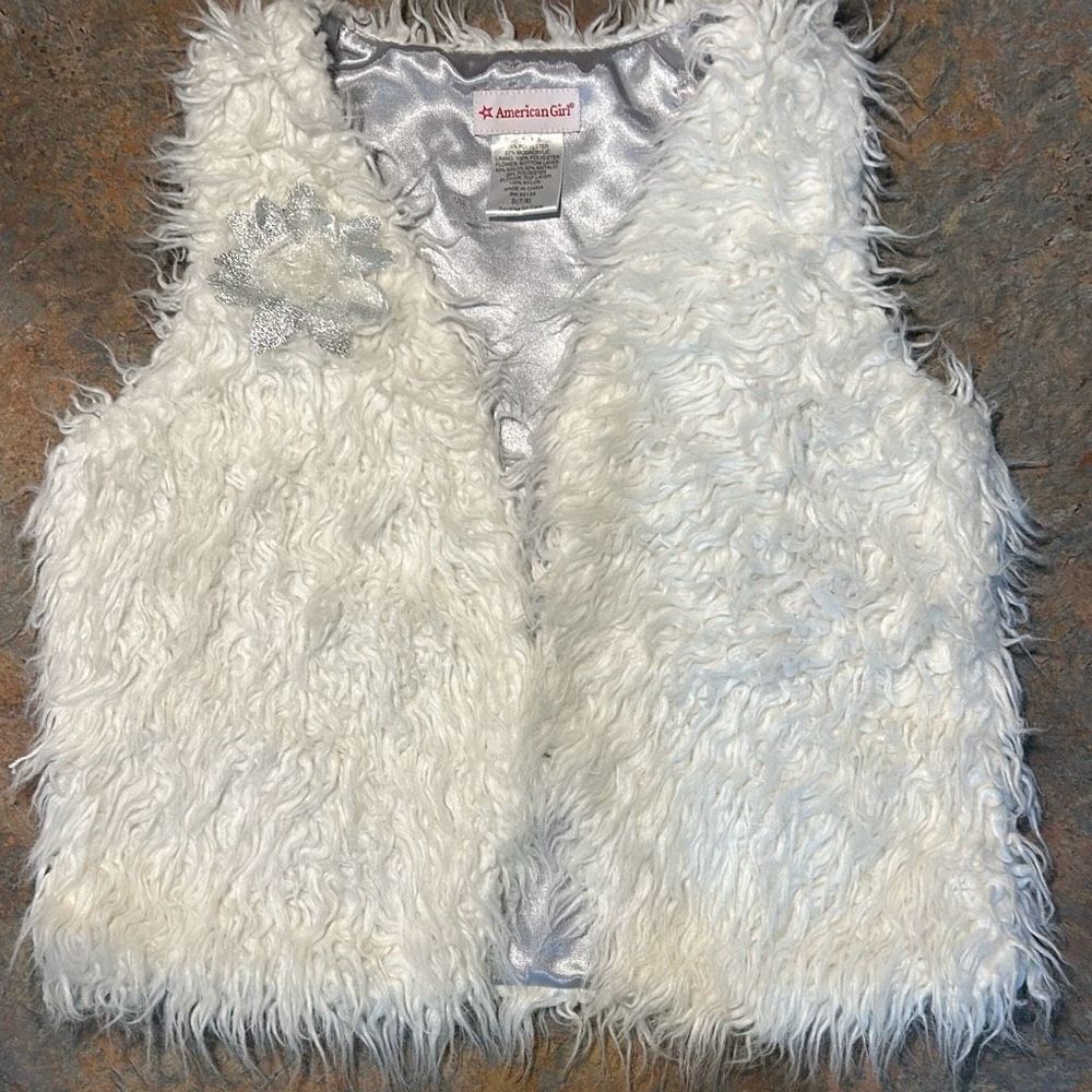 American Girl Faux Fur Vest Medium 7-8 White Lined